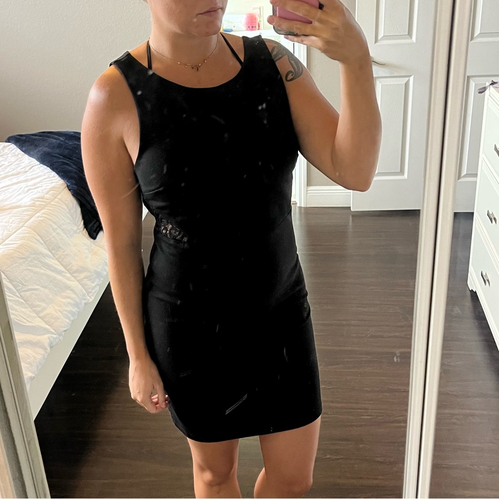 XXI Black Sheath Dress w/ Lace Cutouts on Side